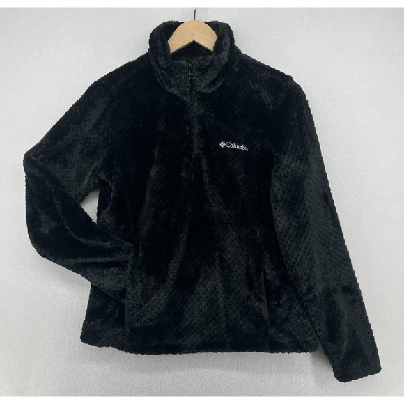 COLUMBIA Jacket Womens S Sherpa Fleece Fire Side 1/4 Zip Pullover Black - Picture 1 of 16